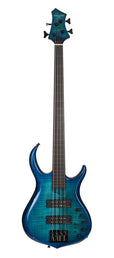 fretless alder + solid maple 4-string bass guitar transparent blue