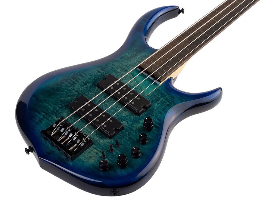Sire Basses - M7+ A4f/tbl - Fretless Alder + Solid Maple 4-String Bass Guitar – Transparent Blue