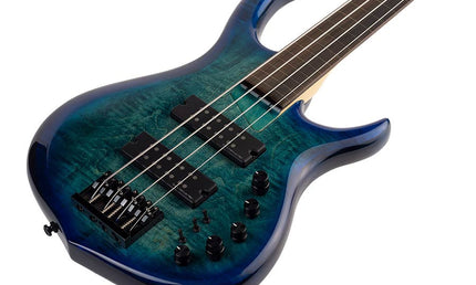 fretless alder + solid maple 4-string bass guitar transparent blue