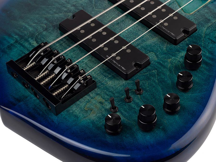 Sire Basses - M7+ A4f/tbl - Fretless Alder + Solid Maple 4-String Bass Guitar – Transparent Blue