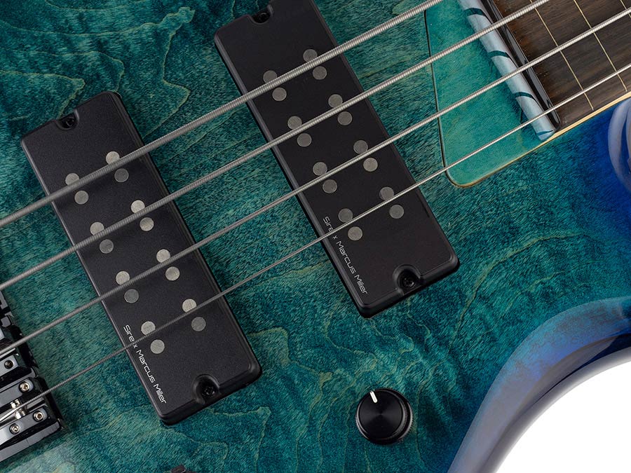 Sire Basses - M7+ A4f/tbl - Fretless Alder + Solid Maple 4-String Bass Guitar – Transparent Blue