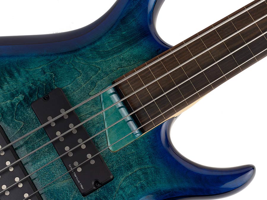Sire Basses - M7+ A4f/tbl - Fretless Alder + Solid Maple 4-String Bass Guitar – Transparent Blue