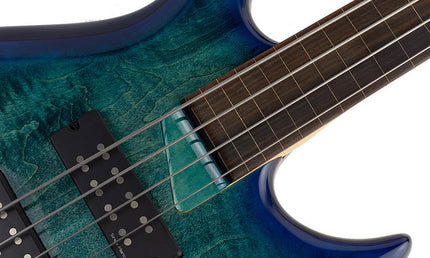 fretless alder + solid maple 4-string bass guitar transparent blue