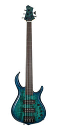 fretless alder + solid maple 5-string bass guitar transparent blue