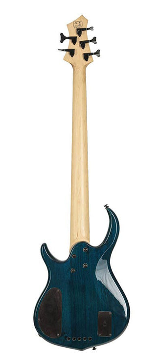 fretless alder + solid maple 5-string bass guitar transparent blue