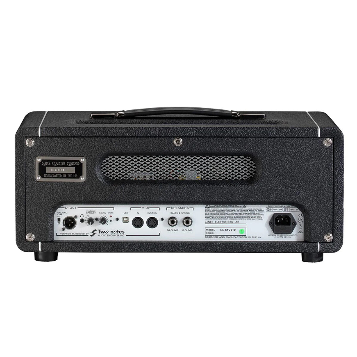 Laney LA Studio all-tubes low power amplifier head with Two Notes Torpedo cabinet simulation Module.