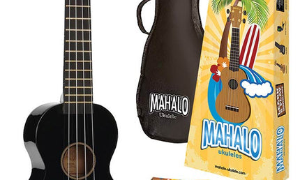 soprano ukulele pack, black, with essentials accessory pack