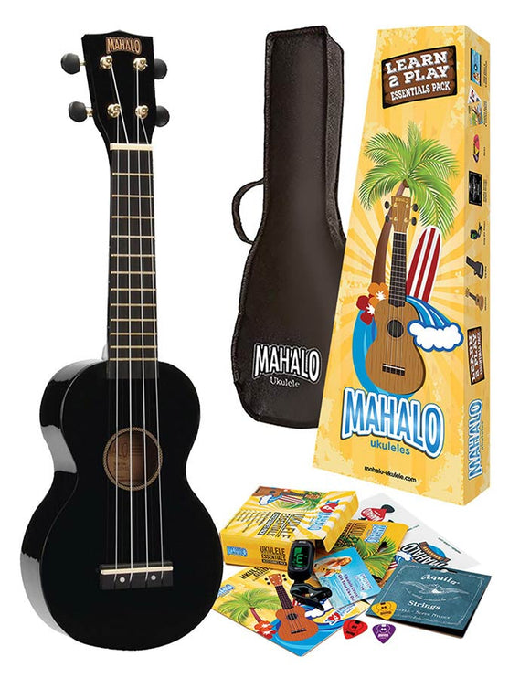 soprano ukulele pack, black, with essentials accessory pack