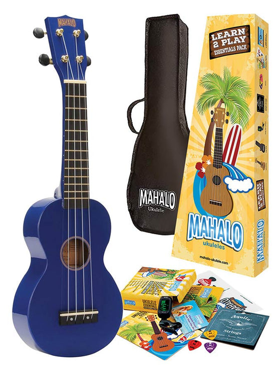 soprano ukulele pack, blue, with essentials accessory pack