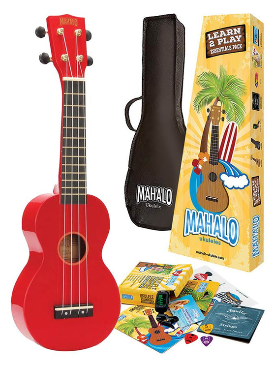 soprano ukulele pack, red, with essentials accessory pack