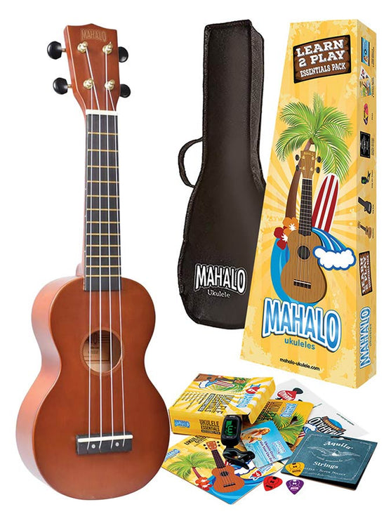 soprano ukulele pack, brown, with essentials accessory pack