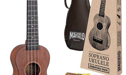 soprano ukulele pack, transparent brown, with essentials accessory pack