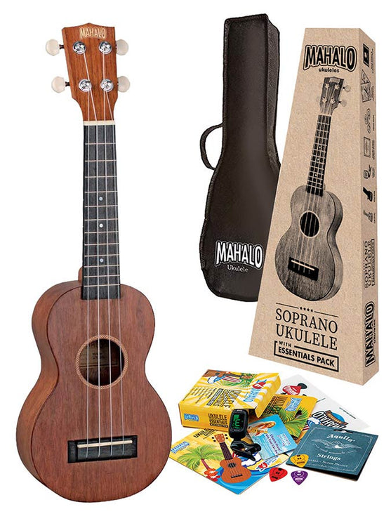 soprano ukulele pack, transparent brown, with essentials accessory pack