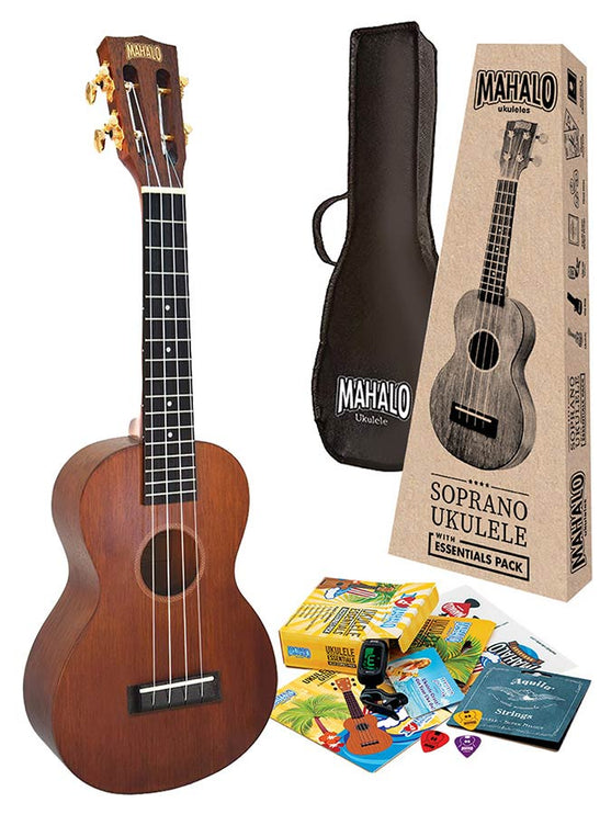 concert ukulele pack, transparent brown, with essentials accessory pack