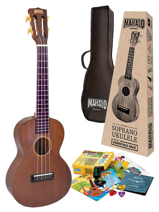 tenor ukulele pack, transparent brown, with essentials accessory pack