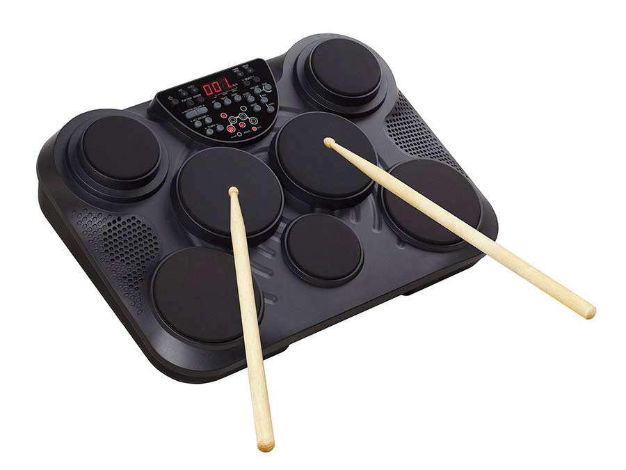 table drum with 7 pads, touch sensitive, 2 Pad Pedals, incl.Drumsticks