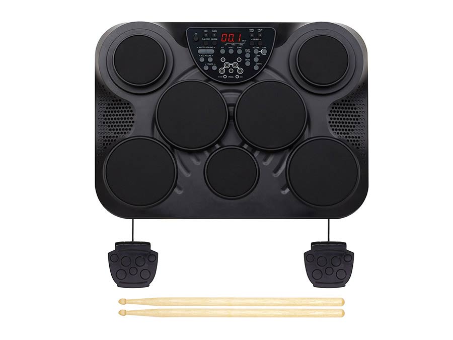 table drum with 7 pads, touch sensitive, 2 Pad Pedals, incl.Drumsticks