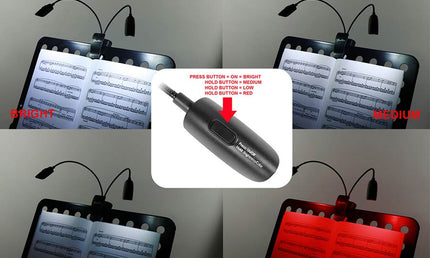 music stand light fixture with 2x 6 LEDs, with adjustable brightness, 3xAAA 1.5v included