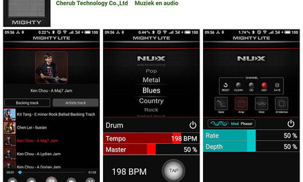 wireless rechargeable stereo guitar amplifier 10 watt, bluetooth transmitter, reverb+delay, drums