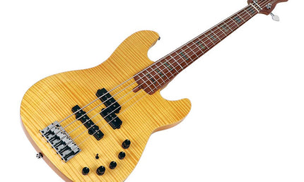 alder with flamed maple top 5-string bass guitar, natural