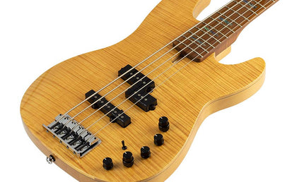 alder with flamed maple top 5-string bass guitar, natural