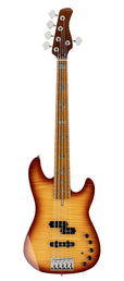 alder with flamed maple top 5-string bass guitar, tobacco sunburst