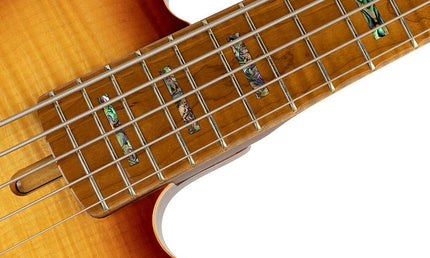 alder with flamed maple top 5-string bass guitar, tobacco sunburst