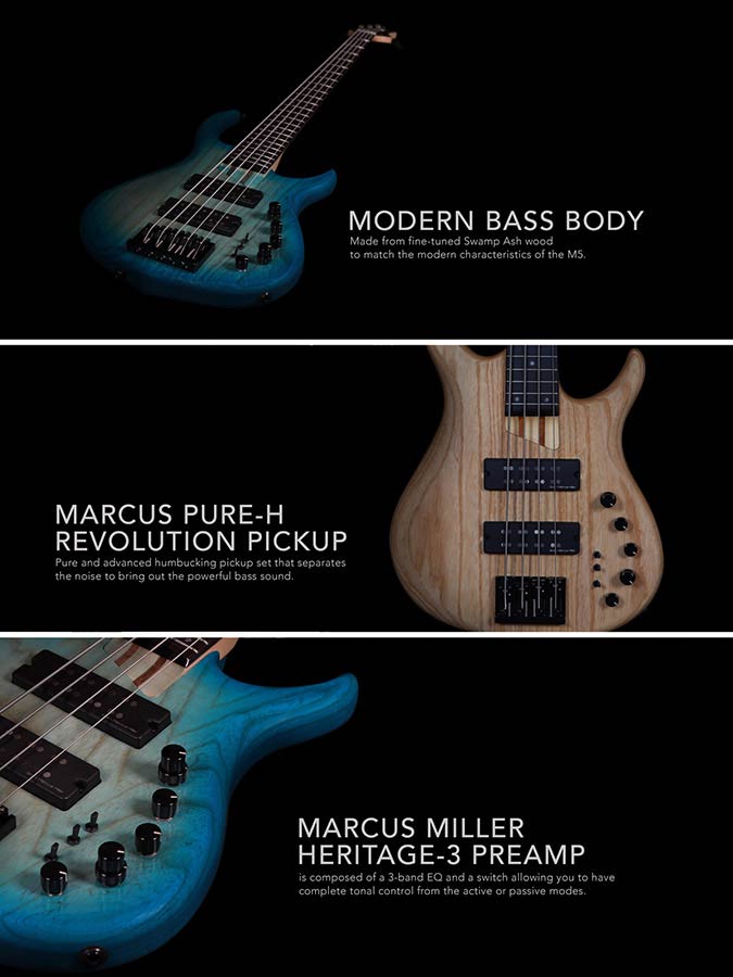 Sire Basses - M5+ S4/nt - Swamp Ash 4-String Active Bass Guitar – Natural