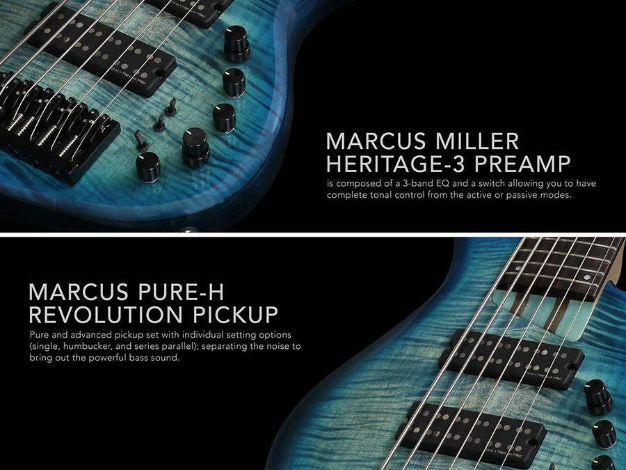 Sire Basses - M7+ A6/tbl - Alder + Solid Maple 6-String Bass Guitar – Transparent Blue