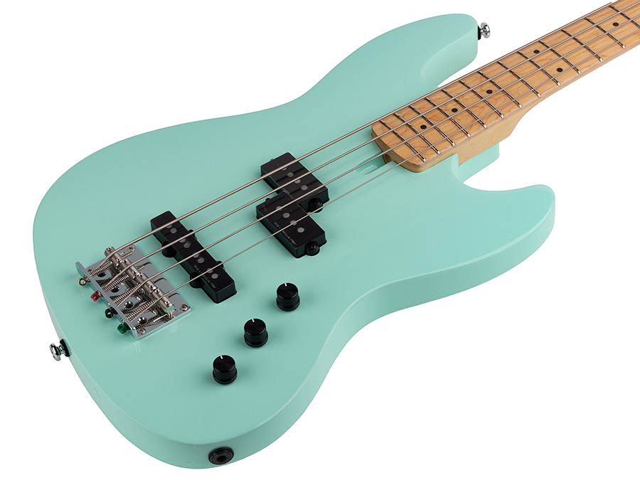 Sire Basses - U5 A4/mt - Alder with Flamed Maple Top 4- String Short Scale Passive Bass Guitar – Mint Green