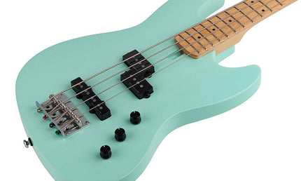 alder with flamed maple top 4- string short scale passive bass guitar mint green