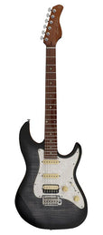 electric guitar S-style with flamed maple top transparent black