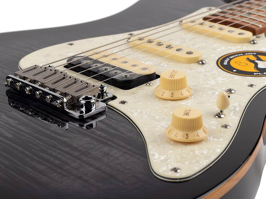 Sire Guitars - S7fm/tbk - Electric Guitar S-Style with Flamed Maple Top - Transparent Black