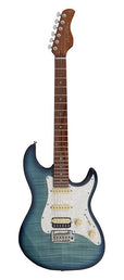 electric guitar S-style with flamed maple top transparent blue