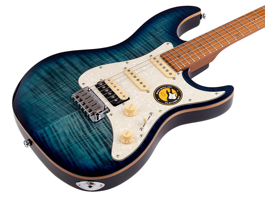 Sire Guitars - S7fm/tbl - Electric Guitar S-Style with Flamed Maple Top - Transparent Blue