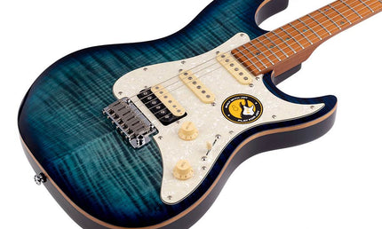 electric guitar S-style with flamed maple top transparent blue