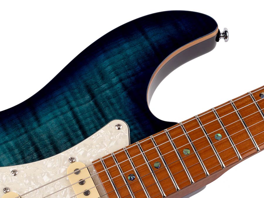 Sire Guitars - S7fm/tbl - Electric Guitar S-Style with Flamed Maple Top - Transparent Blue