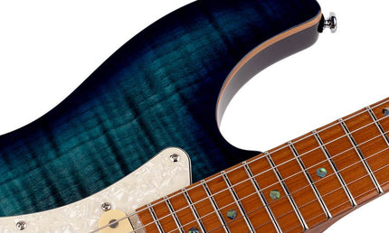 electric guitar S-style with flamed maple top transparent blue