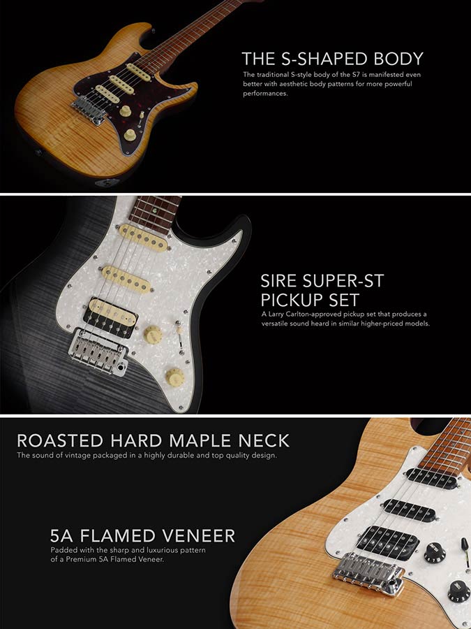 Sire Guitars - S7fm/nt - Electric Guitar S-Style with Flamed Maple – Top Natural