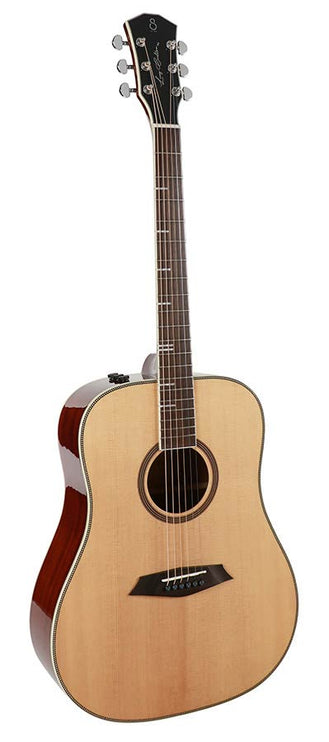 acoustic dreadnought guitar, solid top and back (roasted top)with SIB electronics, natural