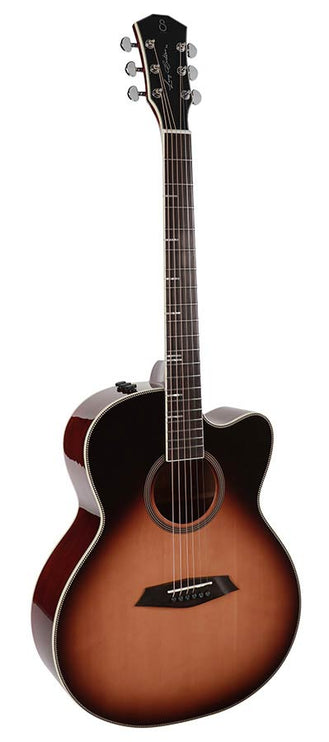 acoustic grand auditorium guitar, solid top and back (roasted top) with SIB electronics, sunburst