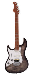 electric guitar S-style lefty with flamed maple top transparent black