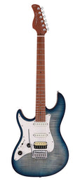 electric guitar S-style lefty with flamed maple top transparent blue