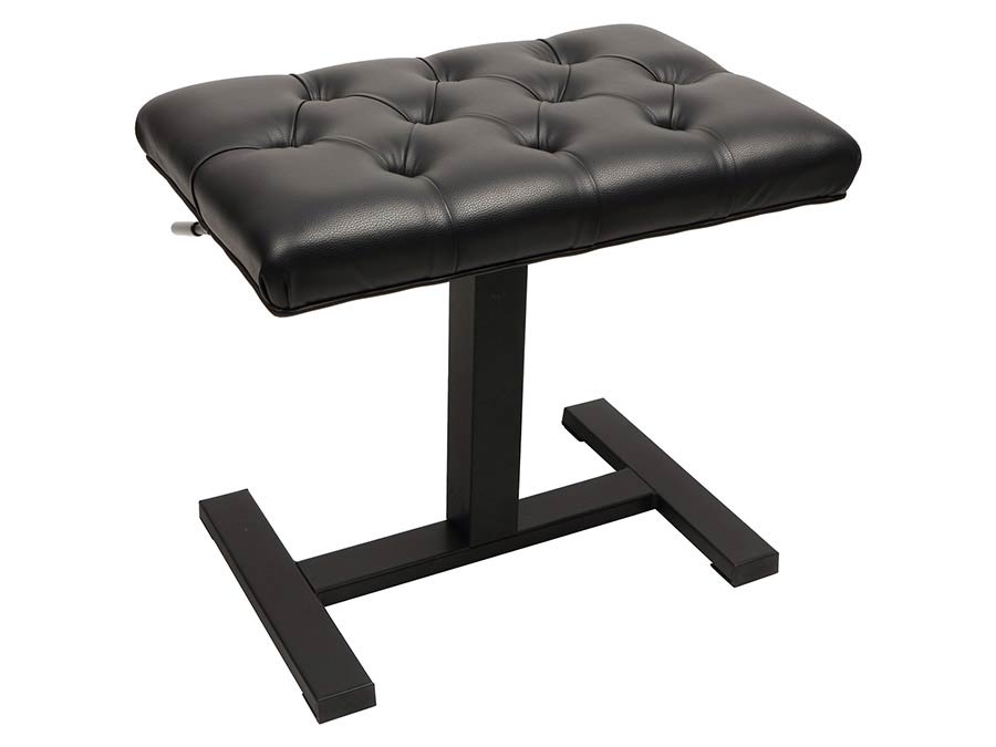 piano bench with hydraulic adjustable seat (48x31x49-56cm), satin black and black quilted vinyl sea