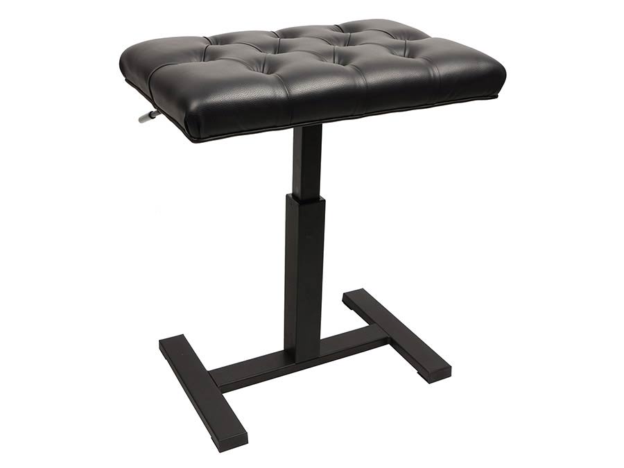 piano bench with hydraulic adjustable seat (48x31x49-56cm), satin black and black quilted vinyl sea