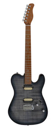 electric guitar T-style with flamed maple top transparent black