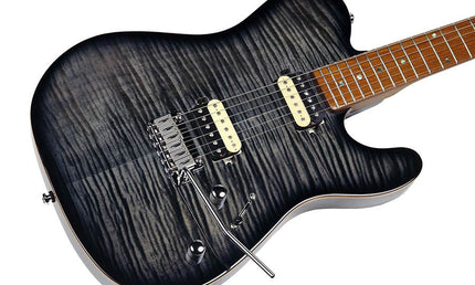 electric guitar T-style with flamed maple top transparent black