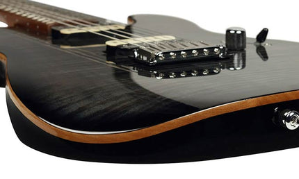 electric guitar T-style with flamed maple top transparent black