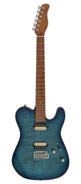 electric guitar T-style with flamed maple top transparent blue