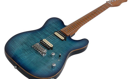 electric guitar T-style with flamed maple top transparent blue